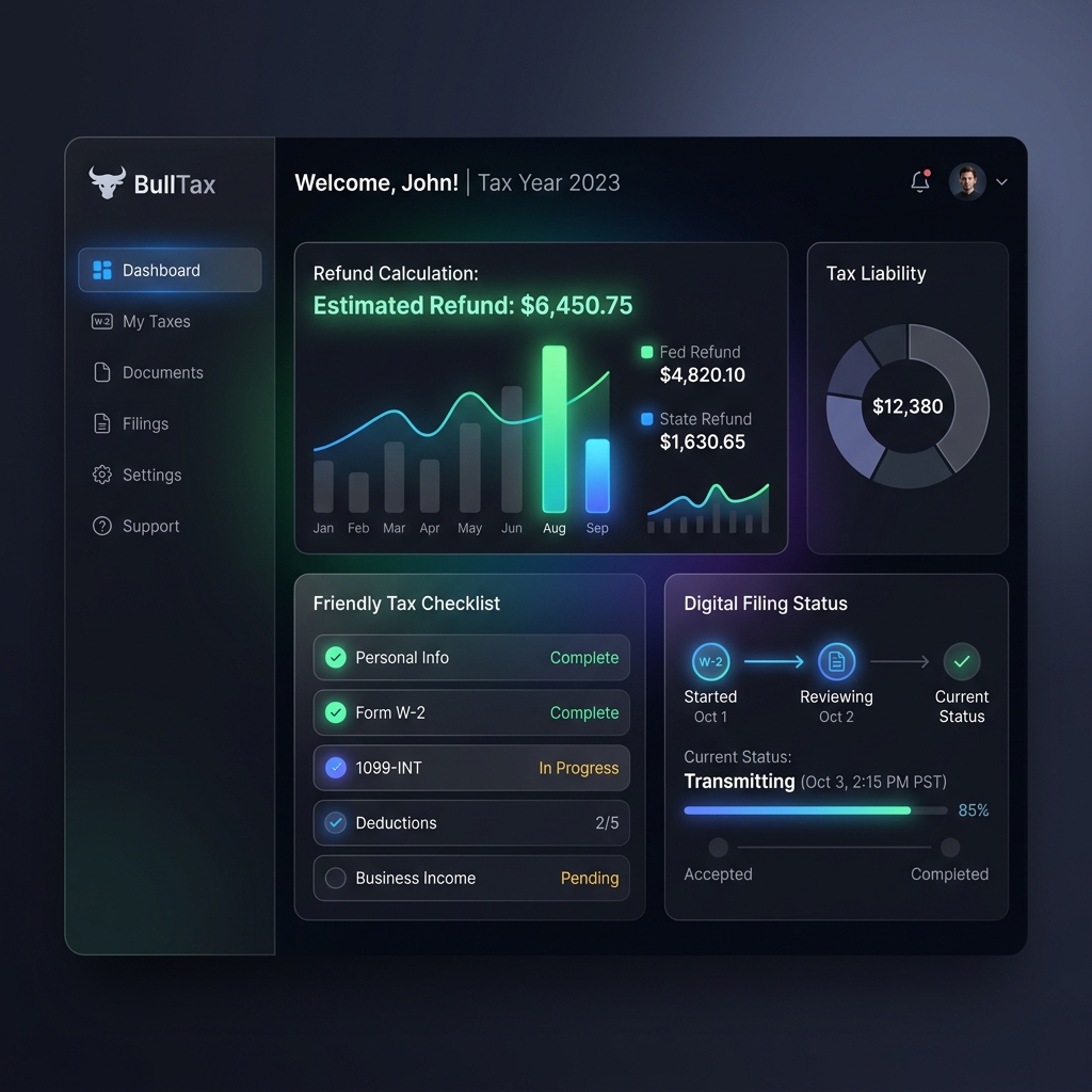 BullTax Software Dashboard Interface Preview